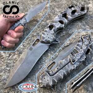 Olamic Cutlery - Wayfarer 247 - Boneyard Gunkote - Funky Holes - handmade knife