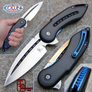 Begg Knives - Glimpse Fluted Blade Black G10 Carbon Fiber Inlays Blue Anodization - Steelcraft - Knife