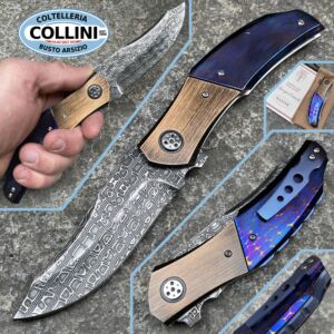 Sergio Consoli - Folder Damascus Spirograph - Timascus and bronze Handle - N ° 454 - handcrafted knives