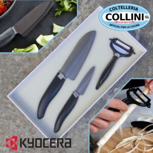 Kyocera - Santoku Set FK140BK , Paring knife  FK075BK and peeler CPN10