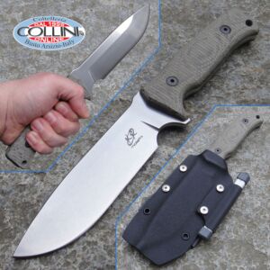 Knife Research - Enki - Convex Stone Washed - Green Canvas Micarta - knife 