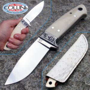 Cesare Tonelli - Engraved Buffalo Bone Integral Drop Point - custom knife