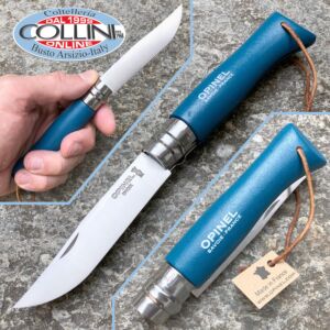 Opinel - n.8 Blue with leather lanyard - steel blade - knife