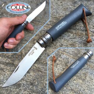 Opinel - n.8 Grey with leather lanyard - steel blade - knife