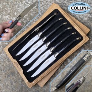 Laguiole en Aubrac - Set of steak knives with handle in grey glitter