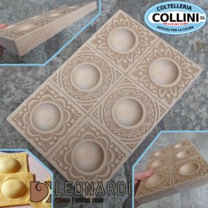 Made in Italy - Mold for 6 Ravioli in natural beech wood with mandala designs - kitchen utensil for fresh pasta 