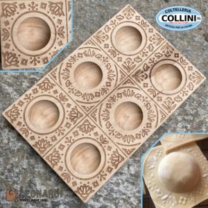 Made in Italy - Mold for 6 Ravioli in natural beech wood with flower designs - kitchen utensil for fresh pasta 