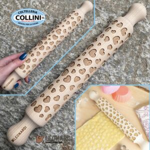 Made in Italy - Rolling pin with engravings - 32cm - Hearts - Fresh pasta utensil 