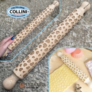 Made in Italy - Rolling pin with engravings - 40cm - Hearts - Fresh pasta utensil 