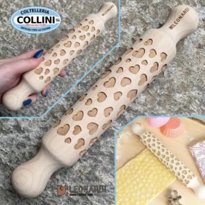 Made in Italy - Rolling pin with engravings - 25cm - Hearts - Fresh pasta utensil 