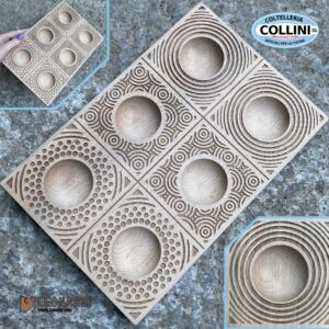 Made in Italy - Mold for 6 Ravioli in natural beech wood with CIRCLES designs - kitchen utensil for fresh pasta 