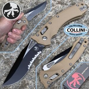 Microtech - Amphibian RAM-LOK Knife - Black PVD Partial Serrated M390 & Fluted Tan G10 - 137RL-2 - Knife