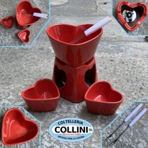 Schonhuber - Heart fondue set for chocolate and cheese - 2 persons - Red