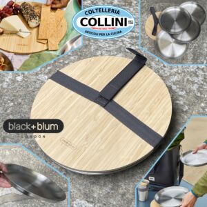 Black Blum - Set of 4 stainless steel plates + bamboo tray - OLPLATE001