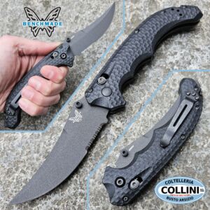 Benchmade - 865SBK - Mini Bedlam Scimitar - Half Serrated Black Cerakote CPM-S90V & Black G10 - knife