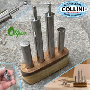 Olipac - FILARE - Vinegar, Oil, Salt and Pepper Set with Wooden Base