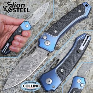 Lionsteel - Twain - Blue Titanium with Carbon Fiber & Scrambled Damascus - TW D BL - knife
