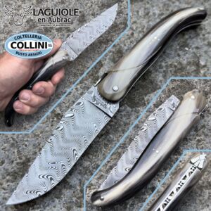 Laguiole En Aubrac - Hunting - Handcrafted Damascus steel knife with cow horn tip