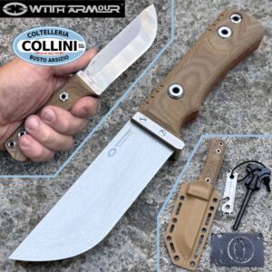 WithArmour - Cajo II-TN Knife - Chisel Ground Stonewashed VG10 & Tan Micarta - WA-2404TN - knife