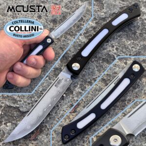 Mcusta - The Executive Personal Folding Steak Knife - MC-0222D - White Micarta, Aluminium & Damascus - knife