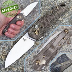 Anso of Denmark - Aros Folder Button Lock - Stonewashed RWL34 & Green Canvas Micarta - PRIVATE COLLECTION - knife