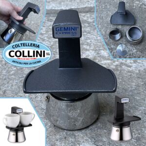 Made in Italy - GEMINI EXPRESS 2 Cups for Induction - Aluminum Moka Coffee Maker with Stainless Steel Base - Black