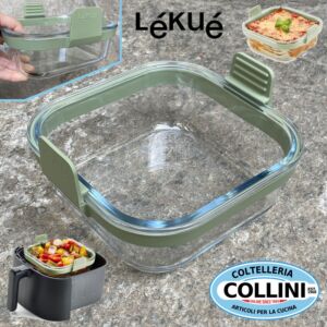 Lékué - Square Glass Dish for Air Fryer - 19 × 17.5 × 9.4 cm
