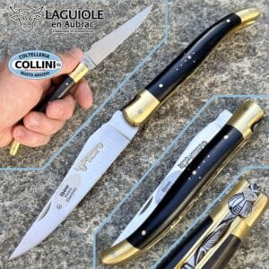 Laguiole En Aubrac - Fly No. 13 Double-Plated Feather Collection - Handcrafted Ebony Wood Knife with Hand-Engraved Spring