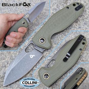 BlackFox - Puffy - Stonewashed Black Idroglider VG10 & OD Green G10 - BF-786 G10OD - knife
