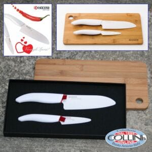 Kyocera - Set with Santoku Paring FK140WH FK075WH and bamboo cutting board
