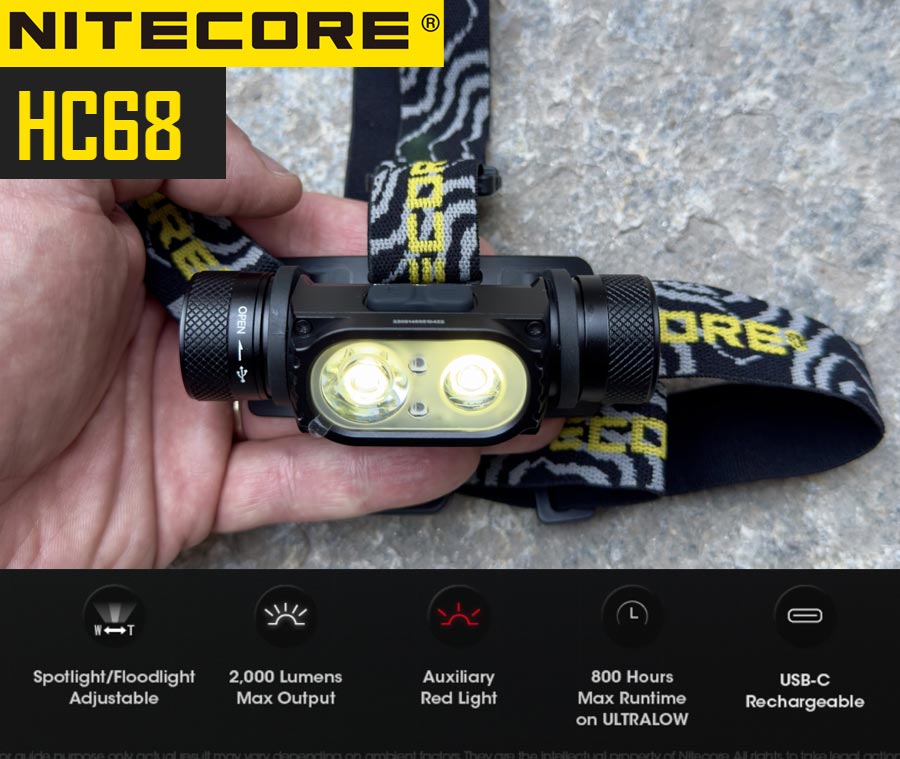 Recensione Nitecore HC68 - 2000 lumens  e 202 metri - USB-C